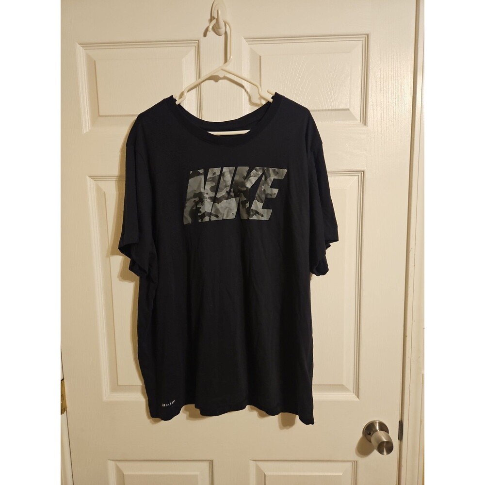 Nike Dri-Fit T Shirt Black Camo Logo Mens Size 3XL XXL Short Sleeve Crew Neck